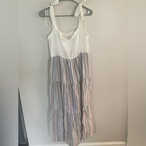 Altar'd State White Bodice Striped Tiered Maxi Dress